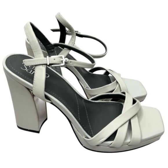 Franco Sarto Sandals Size 10 Gray Leather Ankle‎ Strap Open Toe Block Heel - Picture 1 of 11
